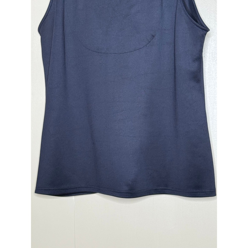 Gretchen Scott Navy Blue Ruffle Collar Sleeveless Top Lime Green Lining XL - Picture 7 of 8